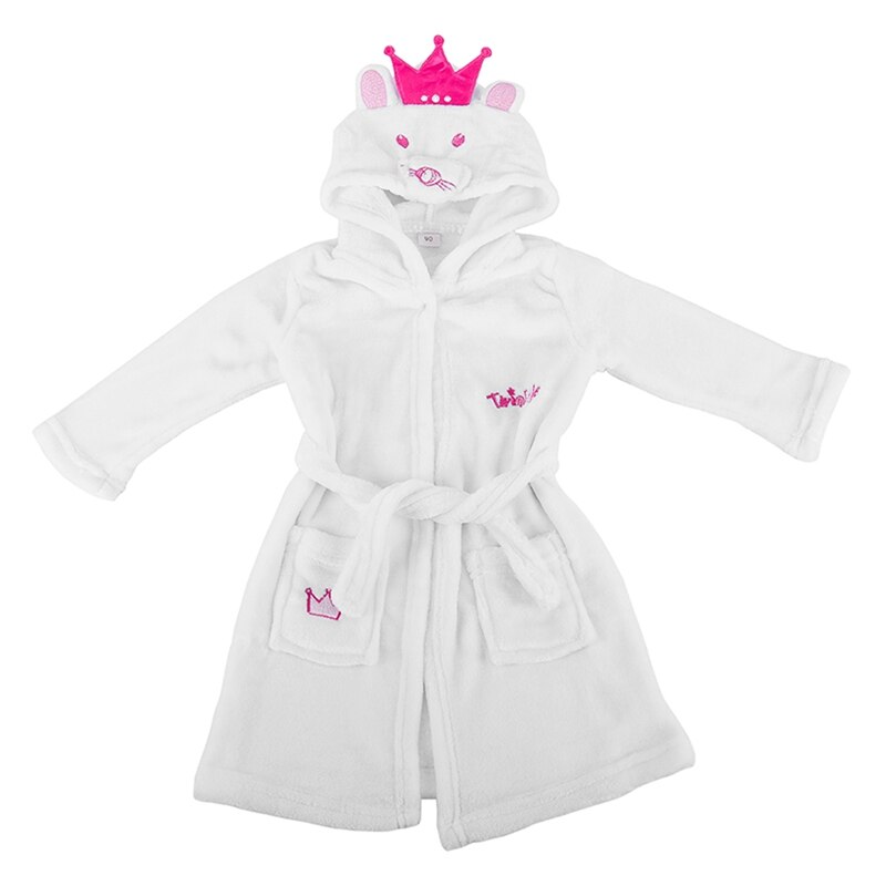 Småbørn/børn/baby hættetrøje blød varm flannel badekåbe børn pyjamas nattøj  (2t, hvidt dyr): Default Title