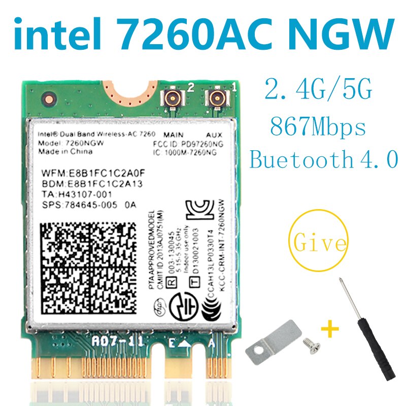 Wireless network card AX210 tri band 5374M Bluetooth5.2 supports 6G AX200 AC9260 8265 8260 7265 7260 3168 3165 3160 WI-FI card: Intel 7260AC NGW