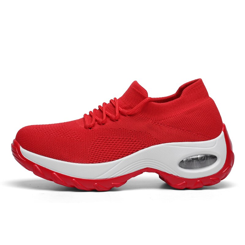 Women Running Sock Shoes Big Size 36-42 Height Increasing Swing Sneakers Soft Platform Jogging Sport Shoes Walking Flat Footwear: red / 38