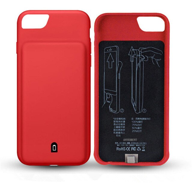 Kqjys draagbare powerbank batterijlader hoesjes voor iphone 6 7 8 se batterijhoes batterijlader hoesje voor iphone 6s 7 8 plus: Rood voor 7 8