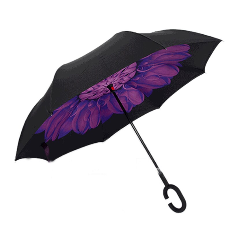 Windproof Folding Double Layer Sun Women Rain Inverted Umbrella Reverse Umbrella Self Stand Wind Proof C-Hook Hands: 5