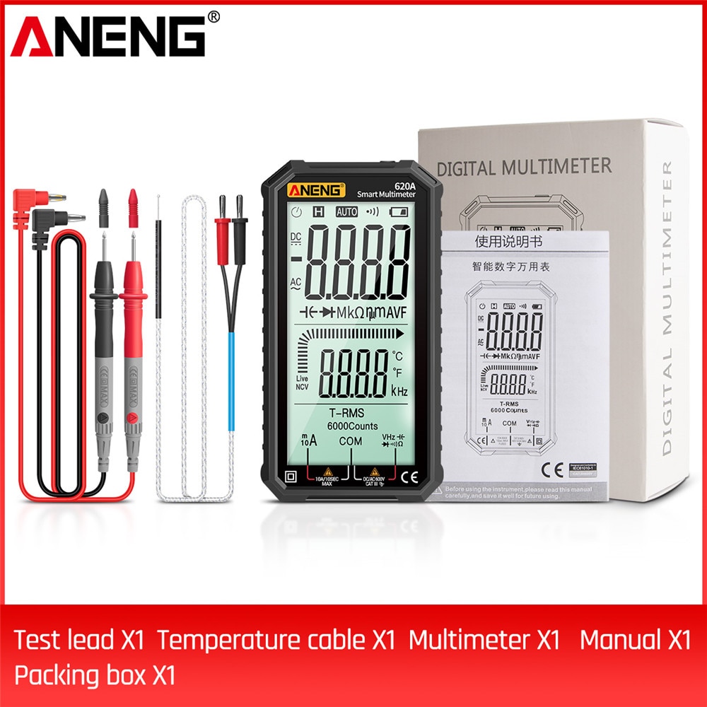 ANENG 620A Digital Multimeter 6000 Counts Digital Display True RMS Resistance Diode Capacitance Temperature Frequency Measure