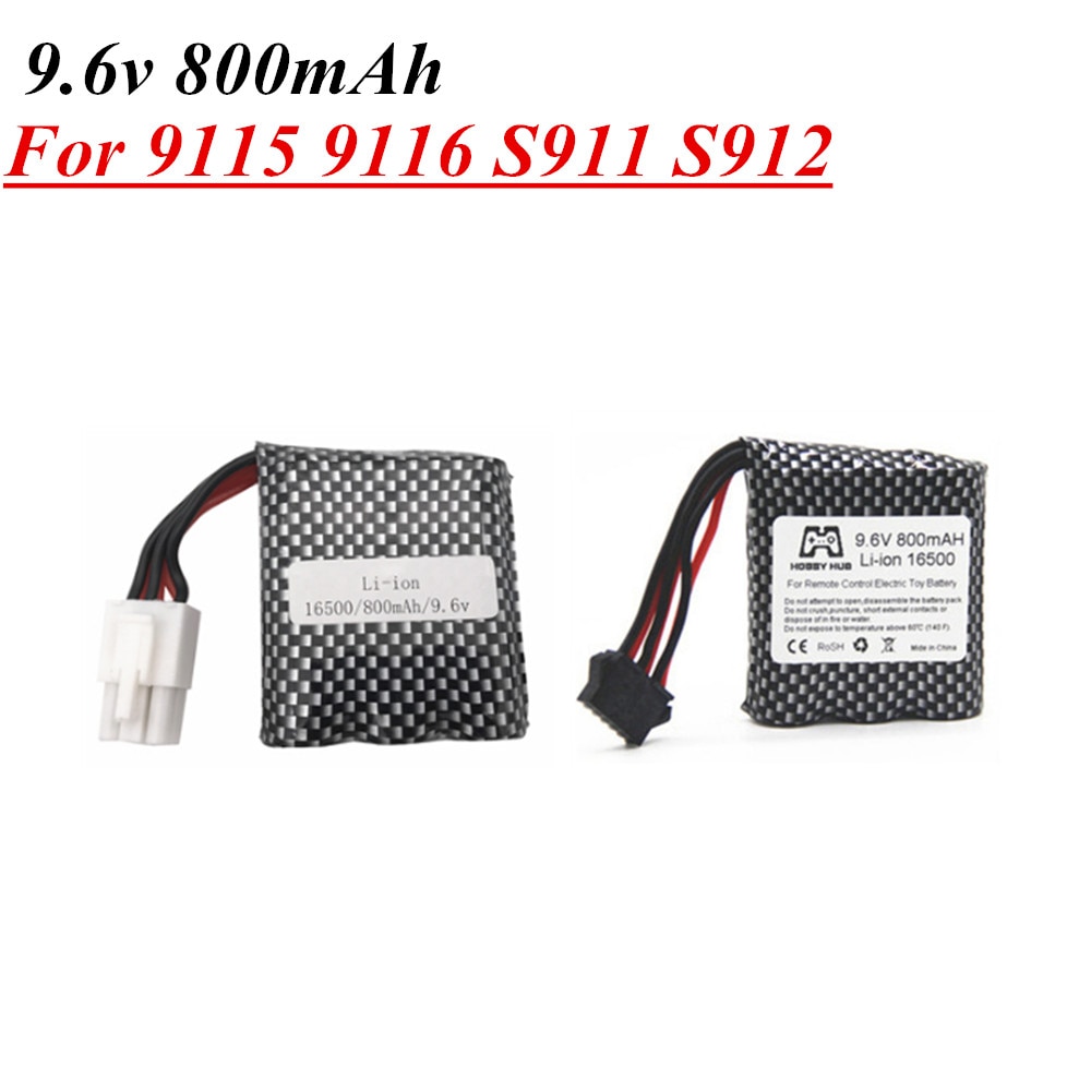 9.6V 16500 Li-Ion Batterij Voor 9115 9116 S911 S912 Rc Auto Vrachtwagen Onderdelen 9.6V 800Mah 9115 9116 oplaadbare Batterij Voor Speelgoed Auto