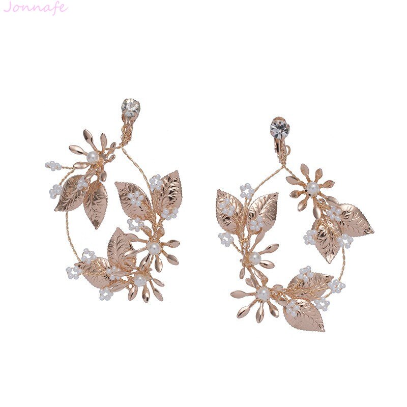 Peineta para pelo largo de la boda de la hoja de oro Boho de la joyería nupcial hecha a mano de las mujeres de la graduación accesorios para el cabello: earrings