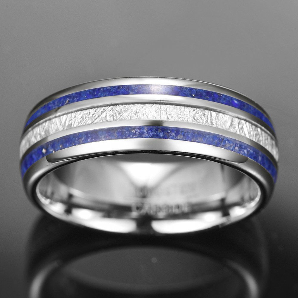 8mm jäljitelmä meteoriitti lapis lazuli volframikarbidi sormus miesten #39 aaa