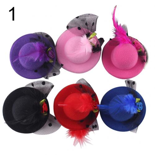 6 stuks kindermeisje mini hoed sluier bloem haarspeld garen veren haarspeld fascinator kinderhoofddeksel: Effen kleur