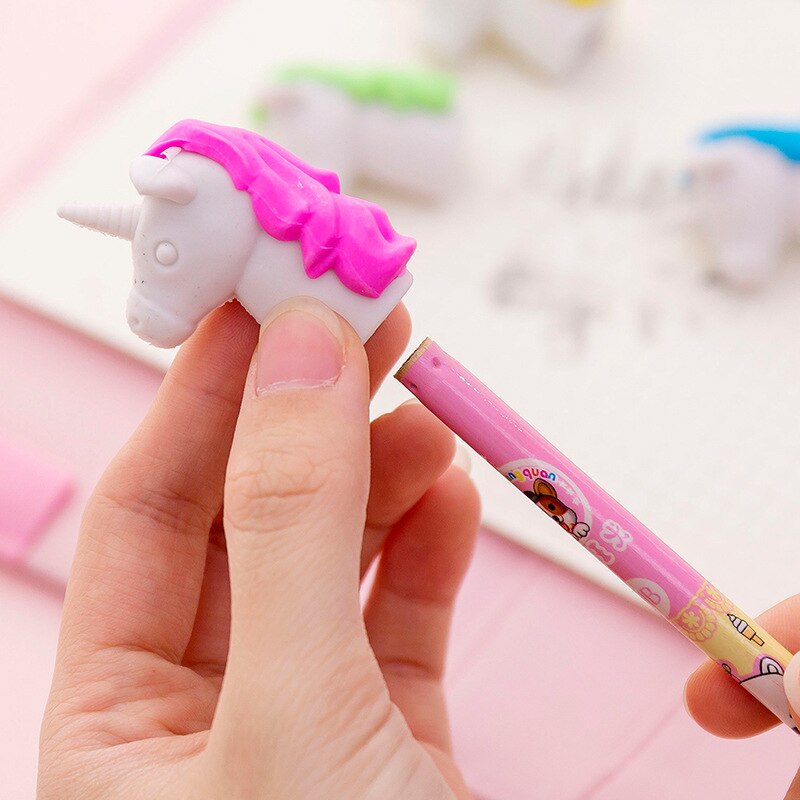 Nette Karikatur Einhorn Bleistift Radiergummi Multi-funktion Gummi Stift Kappe Kawaii Schreibwaren Schüler Schule Büro Liefert freundlicher Preis Spielzeug