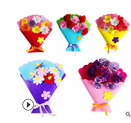 5PCS Colorful Flowers Mixed Buttons Felt Bouquets Set Children DIY Handmade Craft Children's: Default Title