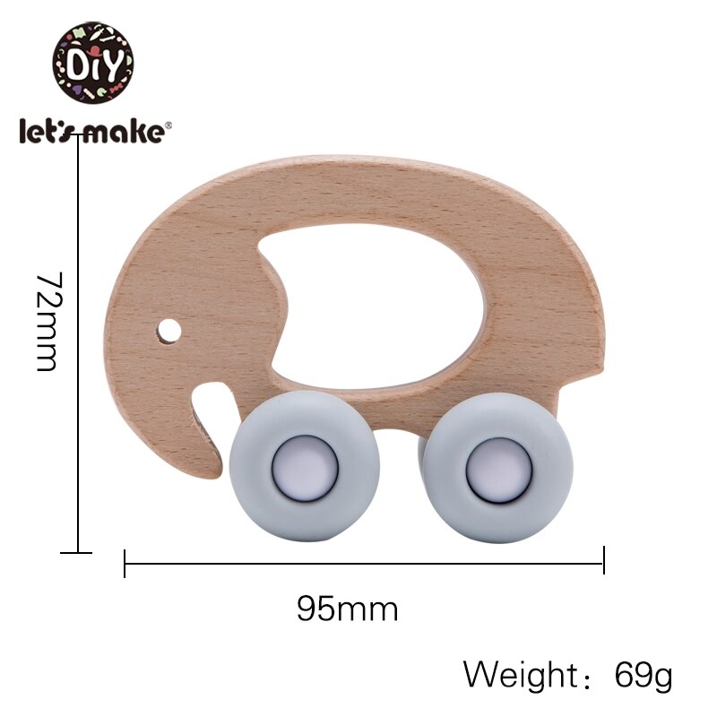 Let's Make 1Pc Leopard Car Wooden Teether Animal Car Ecofriendly Baby Crib Toy Wooden Baby Accessories Wooden Teether Toys: elephant