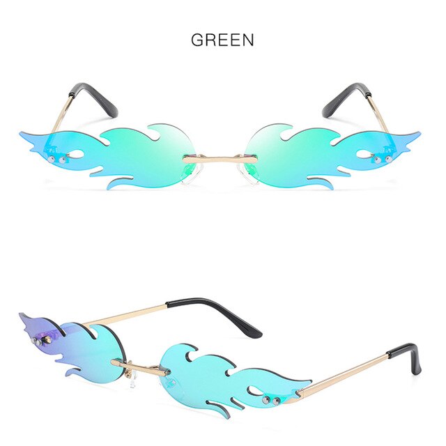 Fire Bril Flame Zonnebril Luxe Mode Vlam Vrouwen Randloze Wave Zonnebril Metal Shades Vintage Vrouwen Brillen UV400: 06