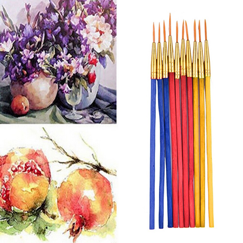 Set van 10 aquarelverfkwasten, nagelkunstpoederpenselen voor school, kunstbenodigdheden, verfkwasten en kantoorbenodigdheden