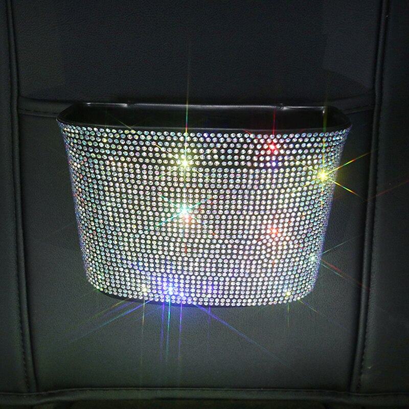 Sparkling Bling Trash Bin Car Portable Organiser Storage Rhinestone Auto Garbage Car Trash Can Automotive