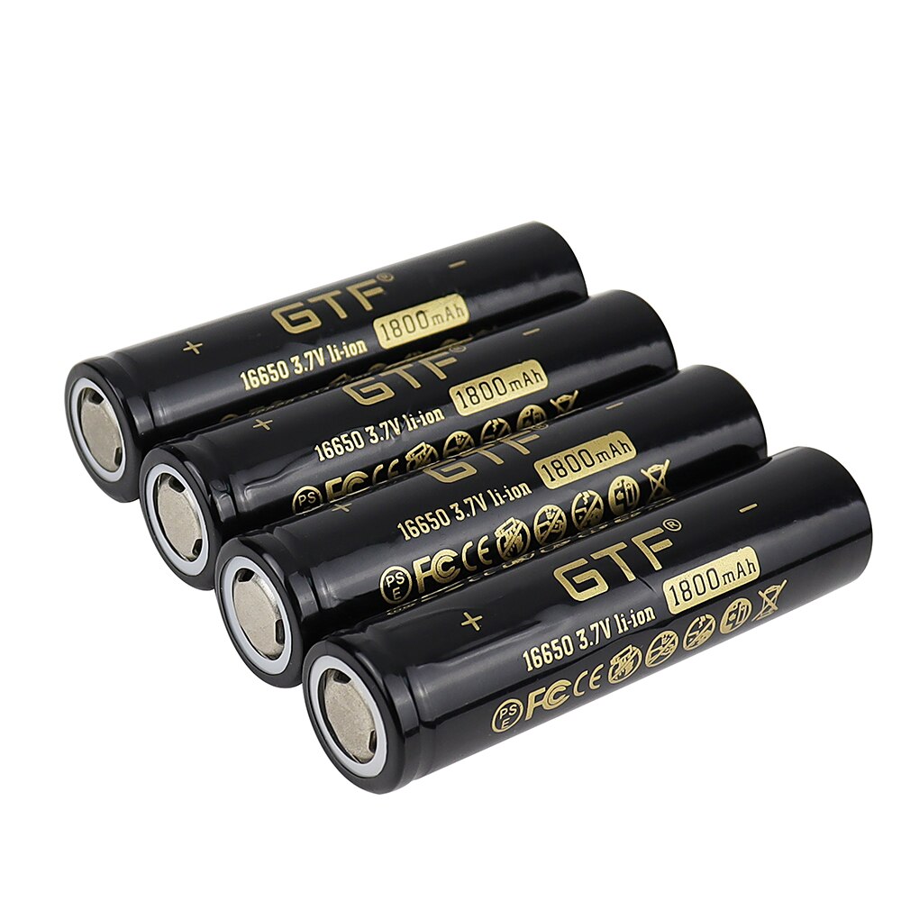 GTF 1800mAh 3.7V 16650 Lithium ion Rechargeable Battery ICR16650 li-ion cell baterias for led flashlight digital device
