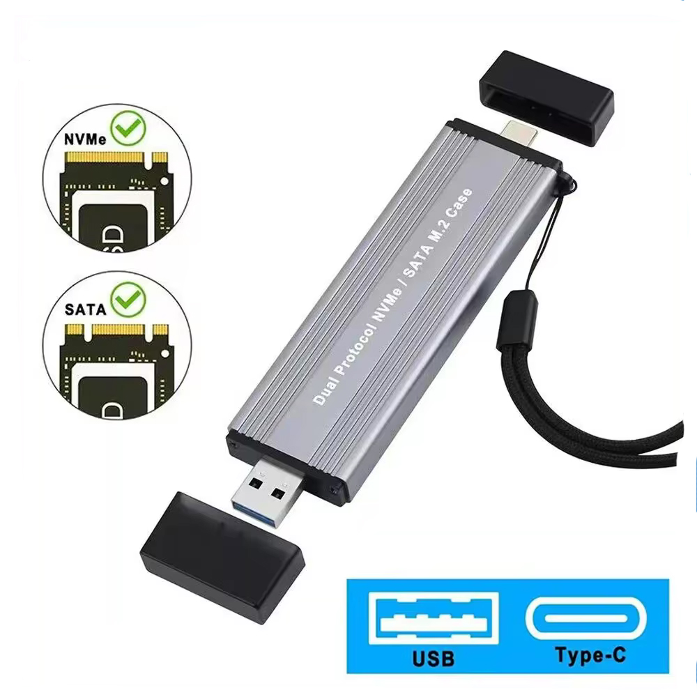 Adaptador de carcasa M.2 NVMe SSD USB C 3,2 Gen 2 10Gbps NVME para M-Key 2230/2242/2260/2280M2 lector USB A M2 externo de aluminio: Plata
