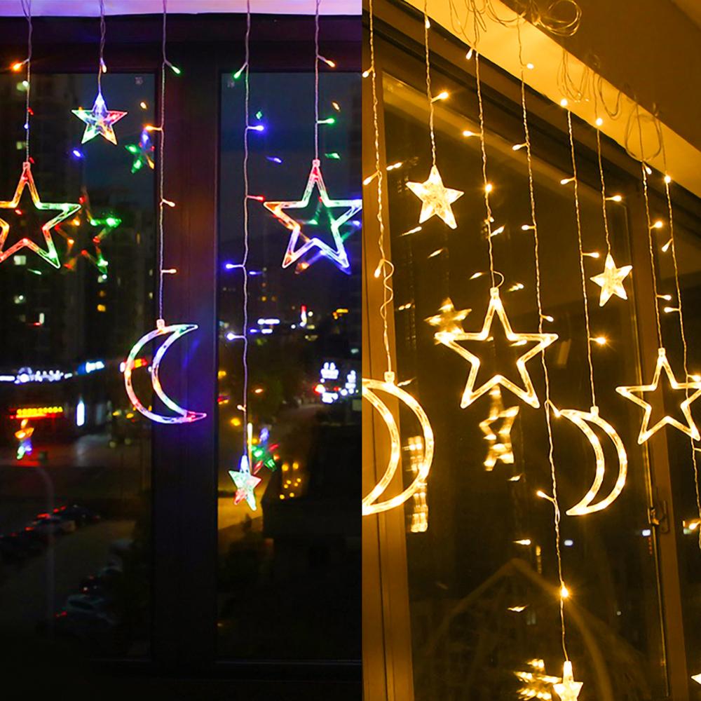 Christmas decoration Solar Powered LED Curtain Lights with Stars Moons Dimmable 8 Lighting Modes with Timer Twinkle String Light