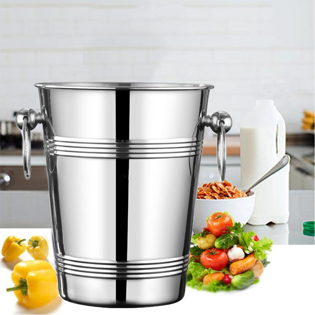 Easy Lifting Large Capacity Party Stainless Steel Champagne Wine Kitchen Home Silver Bar With Handles Drinks Cooler Ice Bucket