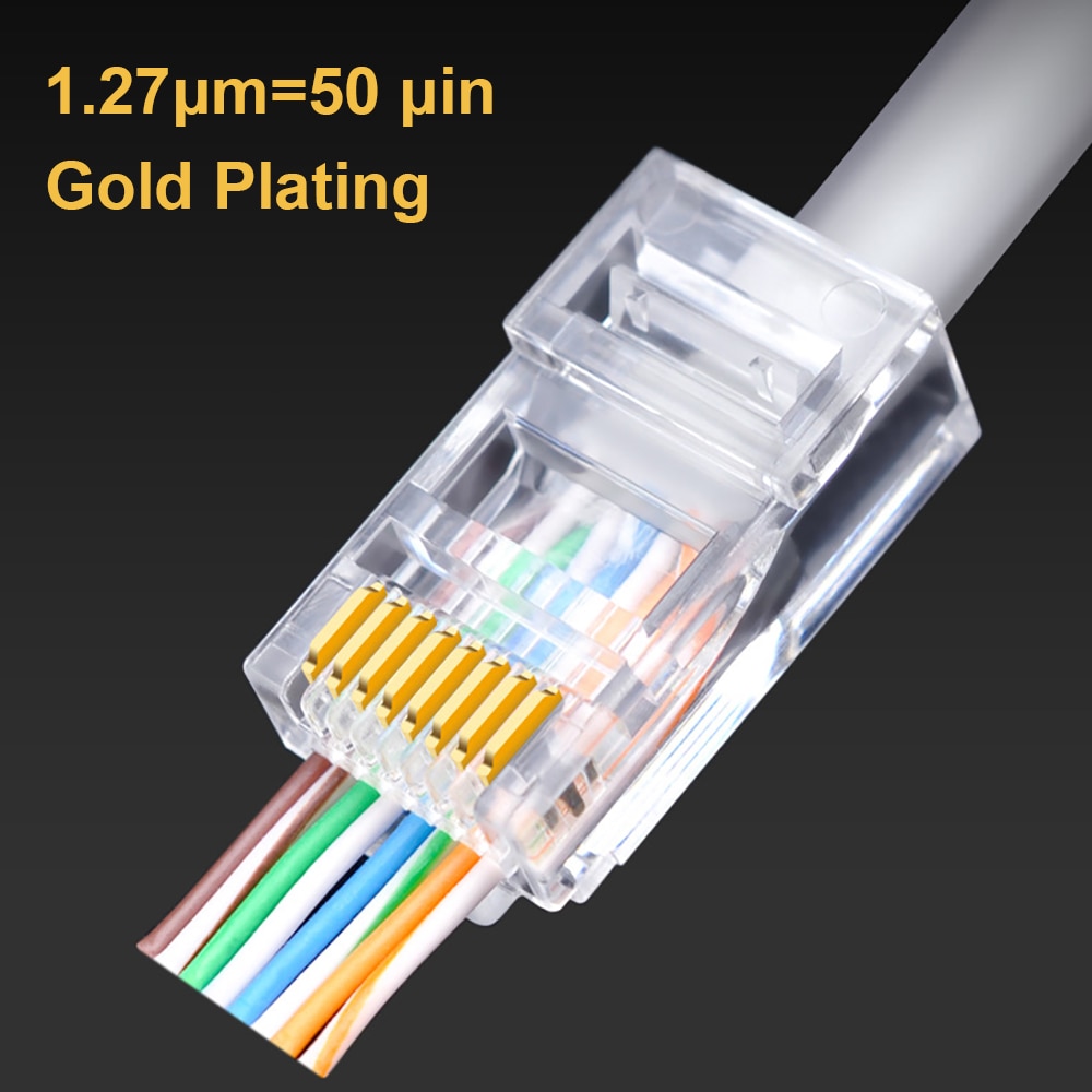 OULLX 50U RJ45 Connector Cat6 UTP Vergulde Passeren Ethernet Kabels Netwerk RJ-45 Crystal Heads Cat5 Cat5e 20/ 50/100pcs