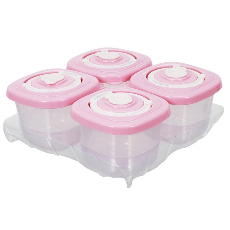 4Pcs Baby Blocks Freezer Plastic Food Box Baby Food Container Without Tray: Pink