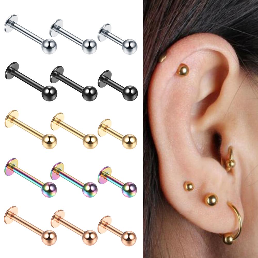 10 teile/los Stahl 16G Tragus Helix Bar 3mm Ball Labret Lippe Bar Ringe Stud Knorpel Ohr Piercings Körper schmuck Für Frauen Männer