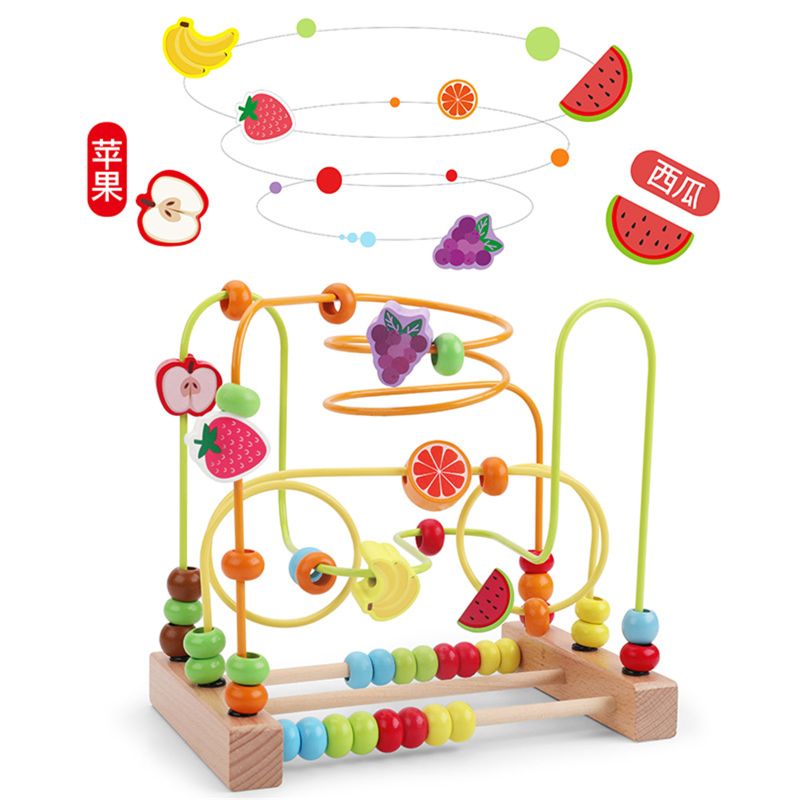 Jouet de labyrinthe de perles pour les tout-petits en bois coloré montagnes russes jouets éducatifs de cercle pour les enfants glissant des perles sur le fil de torsion