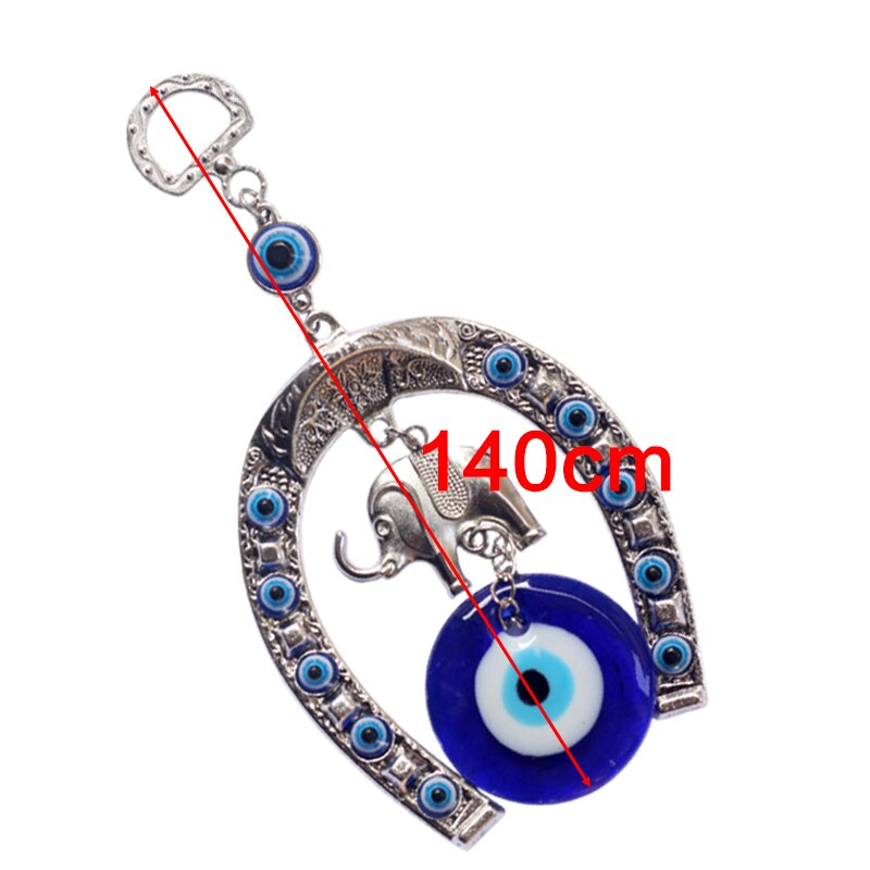 Herradura de ojo de caballo azul turco de 13x6,5 cm, amuleto colgante de pared con elefante y cinta, colgantes étnicos de la suerte, decoraciones para el hogar