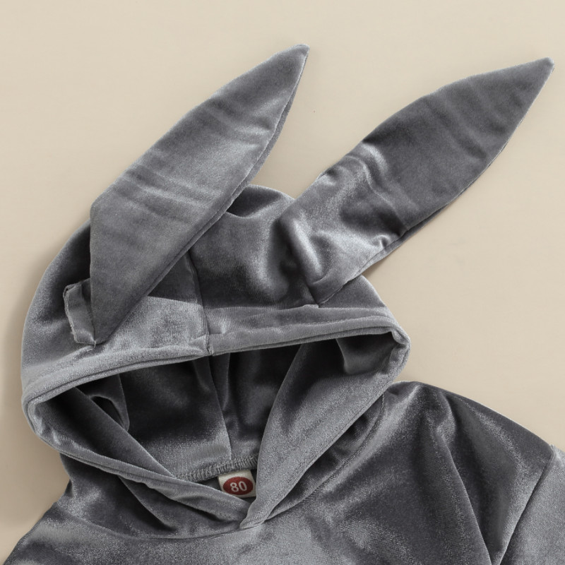 dreptać dziewczynka bluza z długim rękawem, kreskówka uszy królika gruby sweter, niewidoczny regulowany sznurek topy