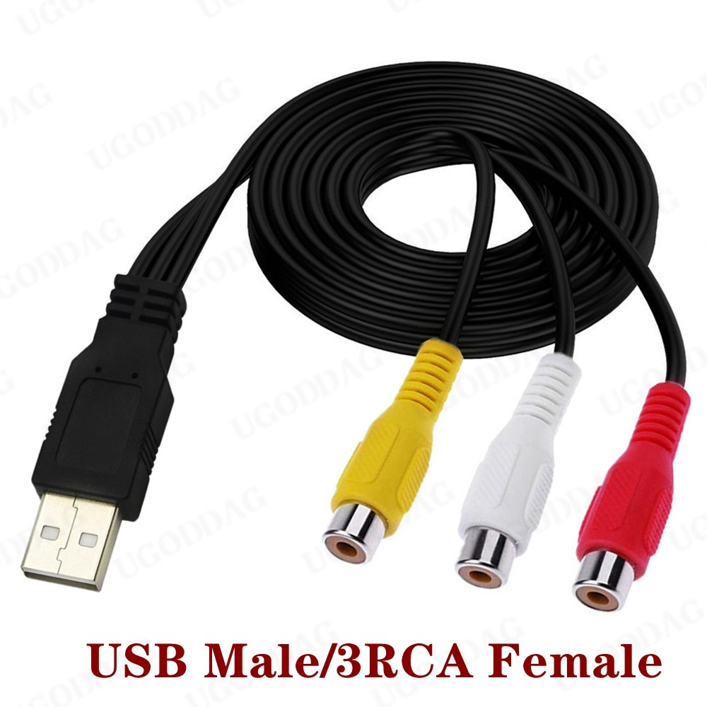 Adaptador USB macho a 3 RCA hembra, convertidor de Audio, Cable de vídeo AV A/V, Cable USB a RCA para HDTV, TV, Cable de televisión, 1 ud.: Rojo / 1,8 m