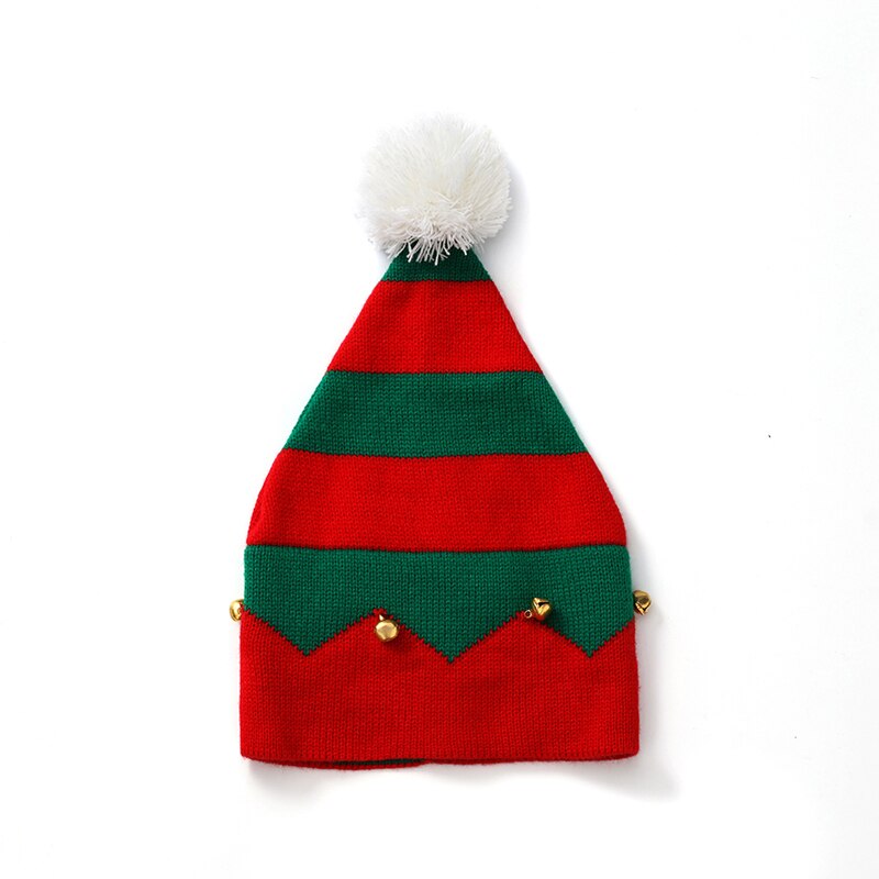 Kerst Hoed Kinderen Kerst Gestreepte Met Haar Bal Klokken Gebreide Wol Cap Winter Sneeuw Hoed Party Beanie Cap: Default Title