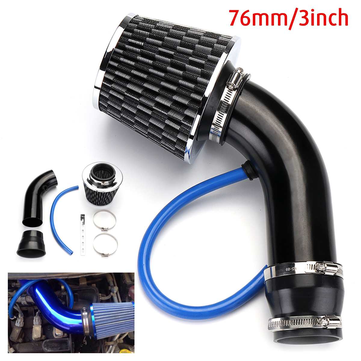 76 Mm 3 Inch Universele Auto Aluminium Luchtaanzuigbuis Kit + Luchtfilter Duct Tube Kit Luchtfilter Prestaties cold Air Intake Kit