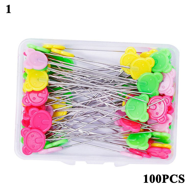 Pin de posicionamiento para manualidades, alfiler de cabeza plana en caja con bordado de dibujos animados, accesorios de costura, alfileres de mosaico bordados, 100 Uds.: 1