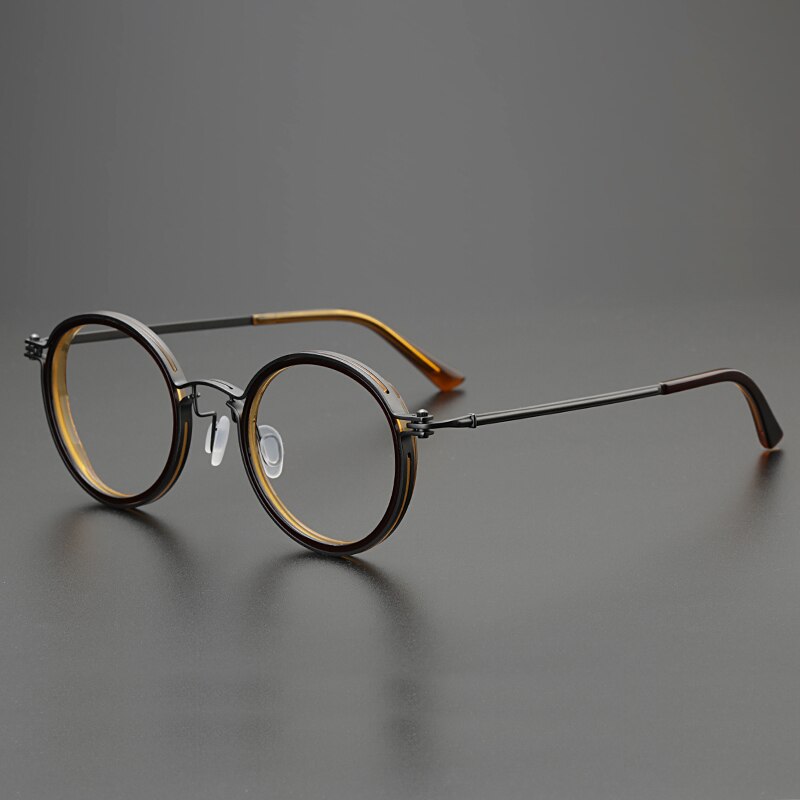 Vintage Bril Frame Mannen Vrouw Ronde Titanium Acetaat Optische Brillen Bijziendheid Lezen Recept Brillen: yellow