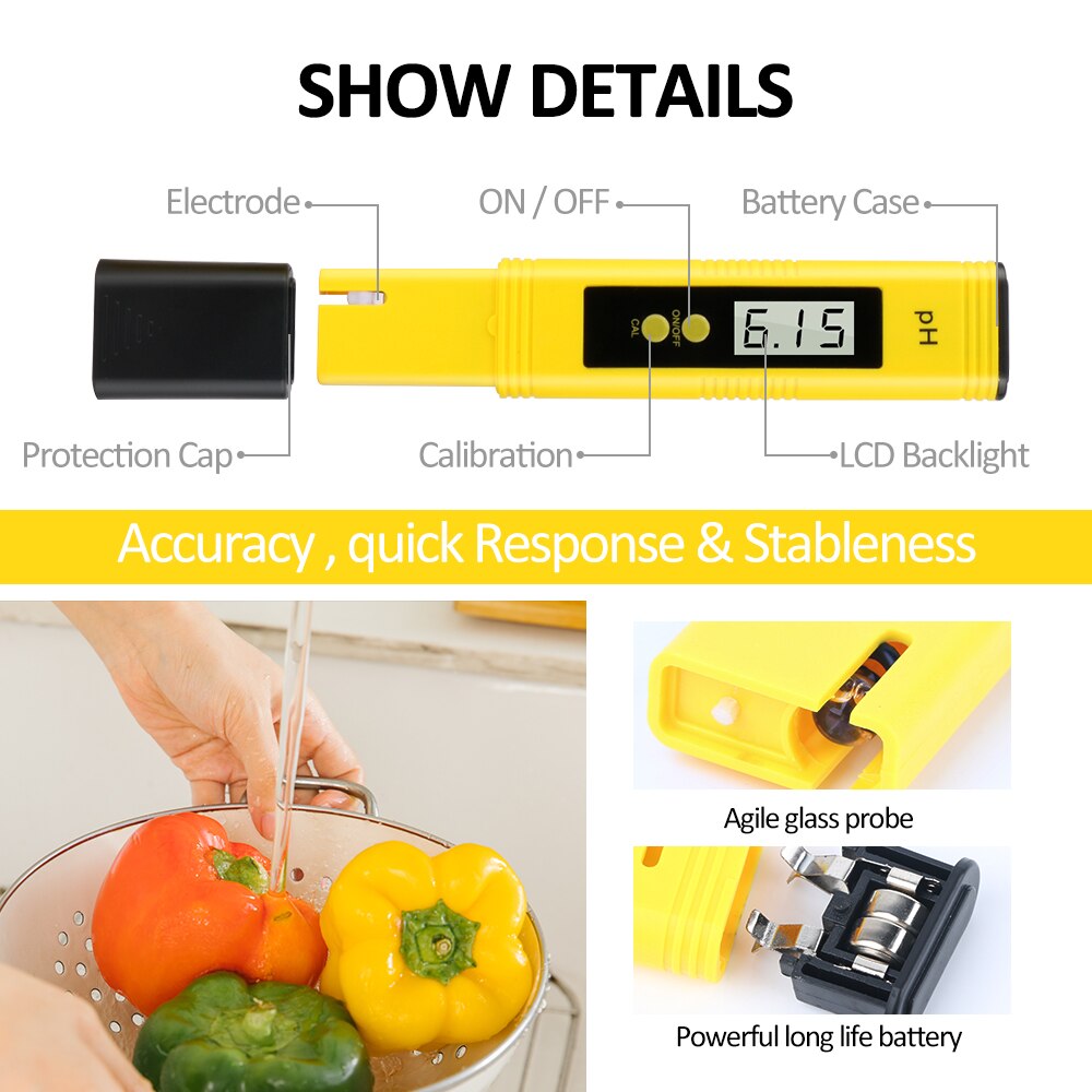 Rz Ph Meter Water Hydrocultuur Digitale Ph Tester Pen 0.01 Hoge Nauwkeurigheid Met 0-14 Ph Bereik Huishoudelijke Drinken zwembad Aquarium
