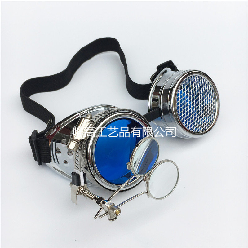 Steampunk gotische stijl spiegellens met vergrootglas decoratieve cosplay podium rekwisiet bril motorfiets: Zwart