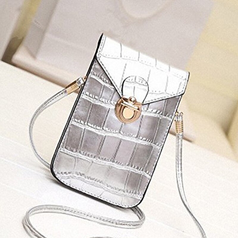 Bandolera de cuero para mujer, Mini bolso para teléfono móvil, bandolera para estudiante, bolso de hombro pequeño: Silver Type 3