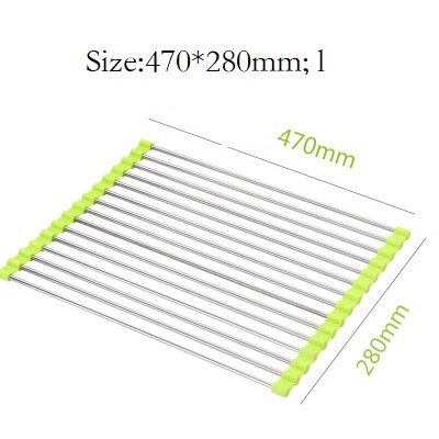 Foldable Dish Drying Rack Multi-Use Kitchen Silicone Drainer Over Sink Fruit Vegetable Meat Organizer Tray Drainer: A-15-Green(L)