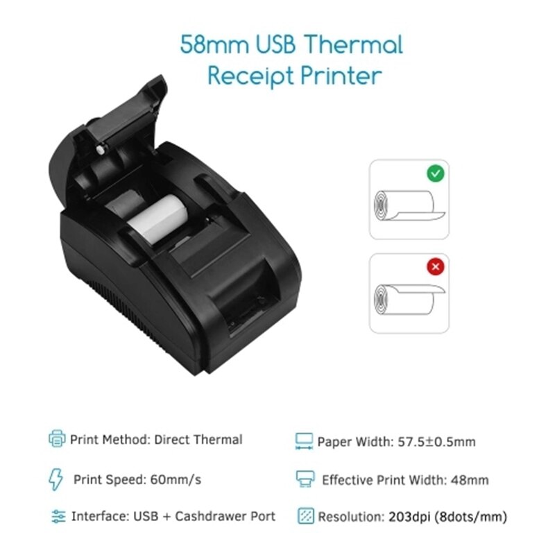 Schreibtisch 58Mm USB Direkt Thermische Empfang Drucker Unterstützung Bargeld Schublade für Supermarkt Einzelhandel Einkaufen (Eu-stecker)