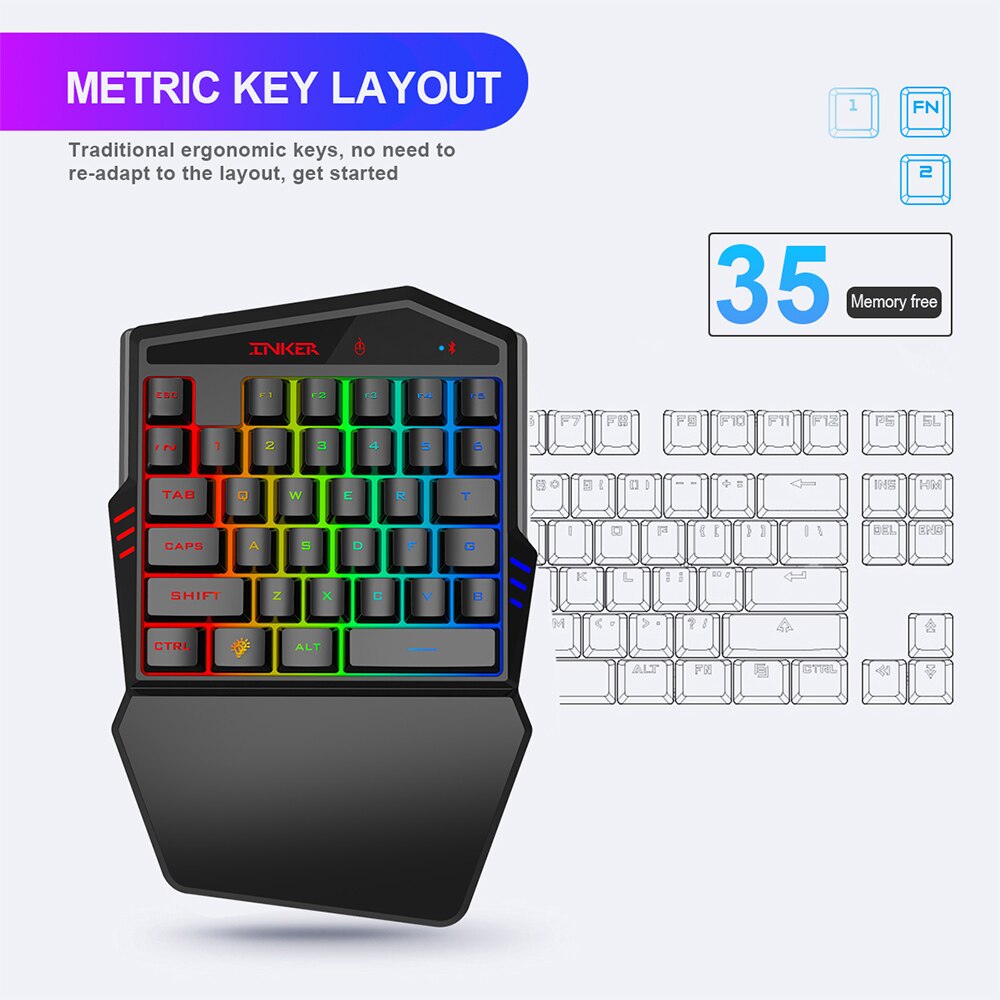 Hxsj  k99 ergonomiskt tangentbord och muskombination enhandsspel tangentbord musuppsättning 35 tangenter  bt4.2 trådlöst tangentbord