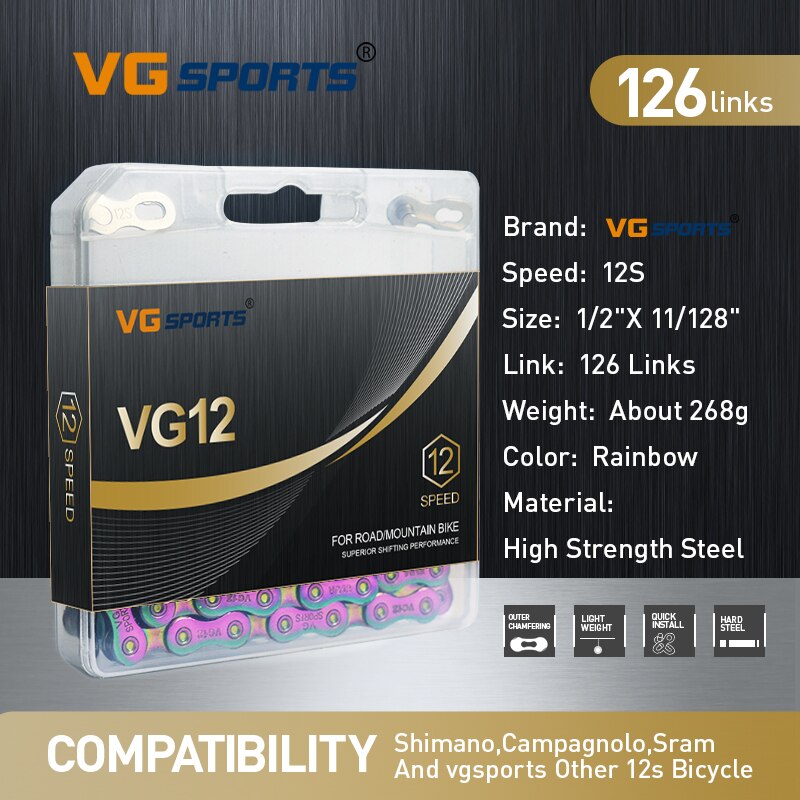 Vg Sport 12 Speed Mtb Racefiets Ketting Zilver 12 S 12 Speed Ketting 116L/126L Systeem Connector Links voor Fiets Onderdelen: 12speed 126L xuancai