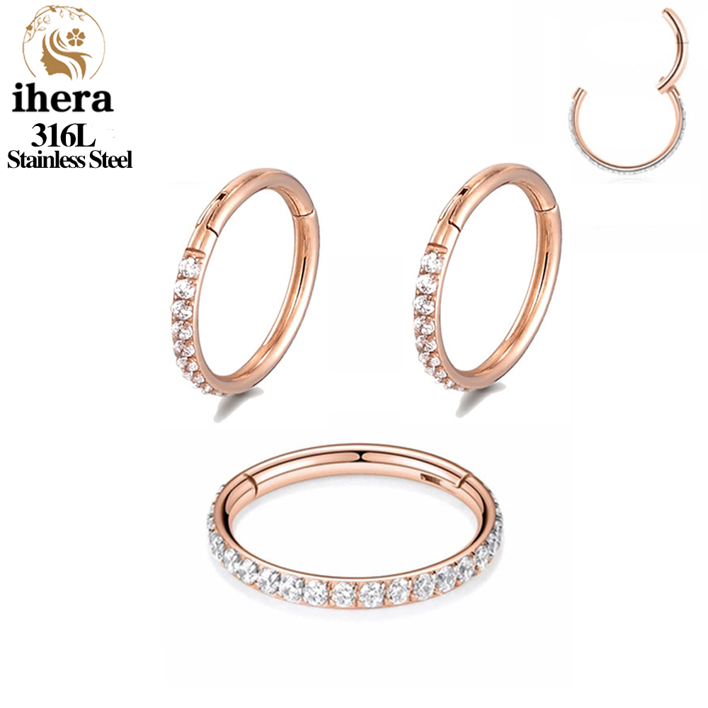 1/10/50 Uds. Anillo de acero inoxidable con bisagras de circón para tabique nasal, pendientes redondos, aros para oreja, Tragus, hélice, joyería para Piercing