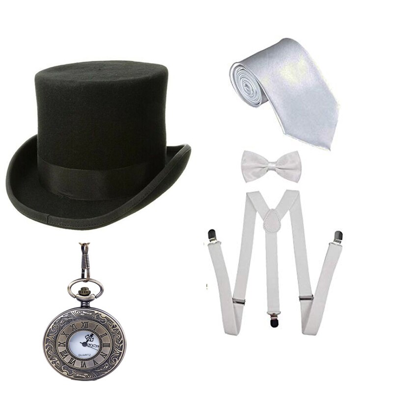 1920s herre store gatsby tilbehør sæt brølende 20s 30s retro gangster kostume lommeur armbånd slips: Beige