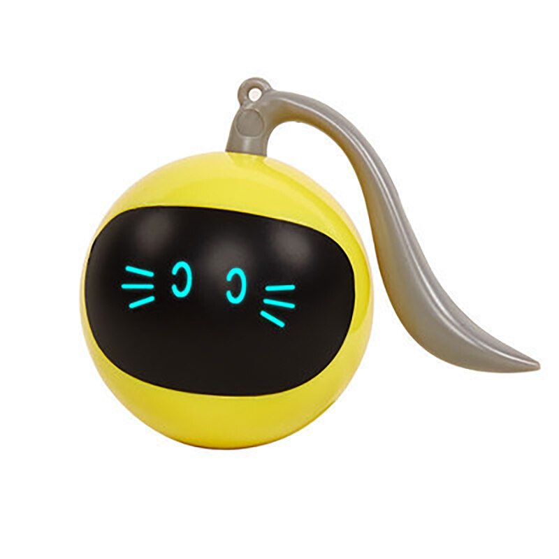 Pet Smart Interactive Cat Toy Colorful LED Self Rotating Ball Toys USB Rechargeable Kitten Electronic Ball Toys Cat Accessories: Yellow