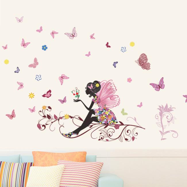Butterfly Flower Fairy Wall Stickers for Kids Room Wall Decoration Bedroom Living Room Children Girls Room Decal Poster Mural#25