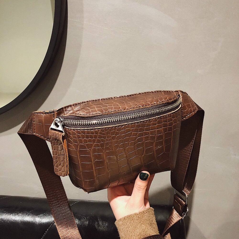 Women Travel Waist Fanny Crossbody Pack Belt Pouch Hip Bum Bag Purse Handbag Solid Women Bag: Coffee