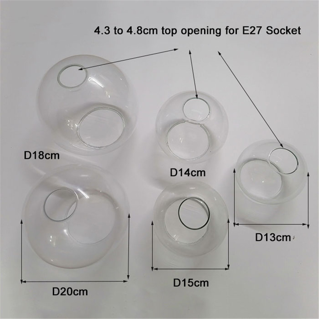 Abat-jour Globe en verre transparent, avec 1-5/8 pouces, 45mm, luminaire d'ouverture, Globes de remplacement pour suspension