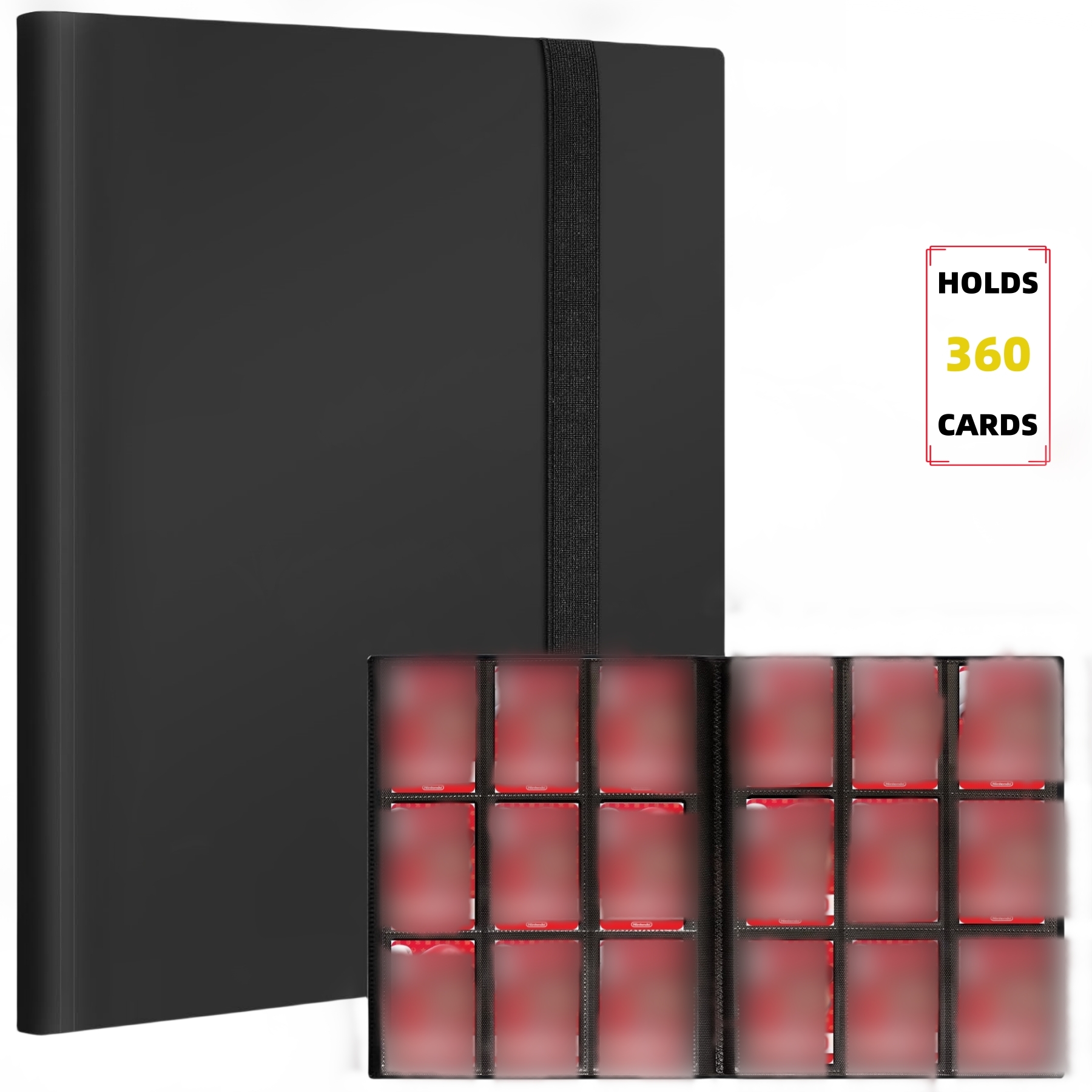 Premium 9-Pocket Trading Card Binder - Holds 360 Cards - Durable PP Cover - Ideal for Basketball, Baseball, and Sports Cards: black