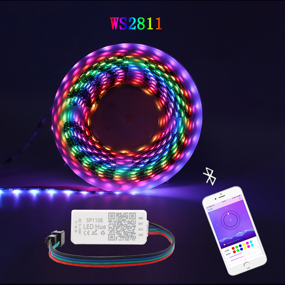 WS2811 5050 RGB Addressable 60Led Pixel Strip Light Full Colors Led Strip SP110E Bluetooth pixel controller Kit DC12V
