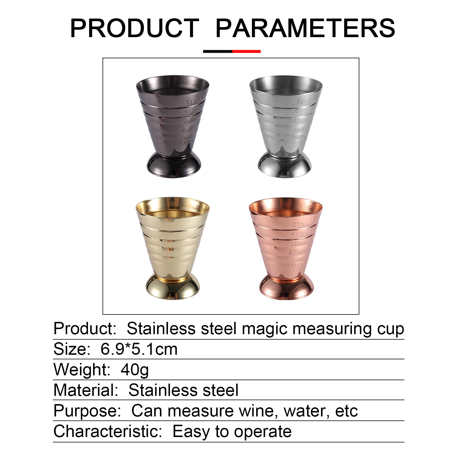 Ounce Jigger Bar Cocktail Drink Mixer Liquor Measuring Cup 75ml Measuring Shot Cup Stainless Steel Mojito Measurer Coffee Mug