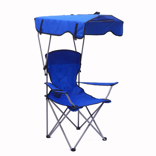 Udendørs foldning fiskeri camping solskærm strandstol baldakin bærbar foldbar fodstøtte med kopholder let sæde stol: Blå