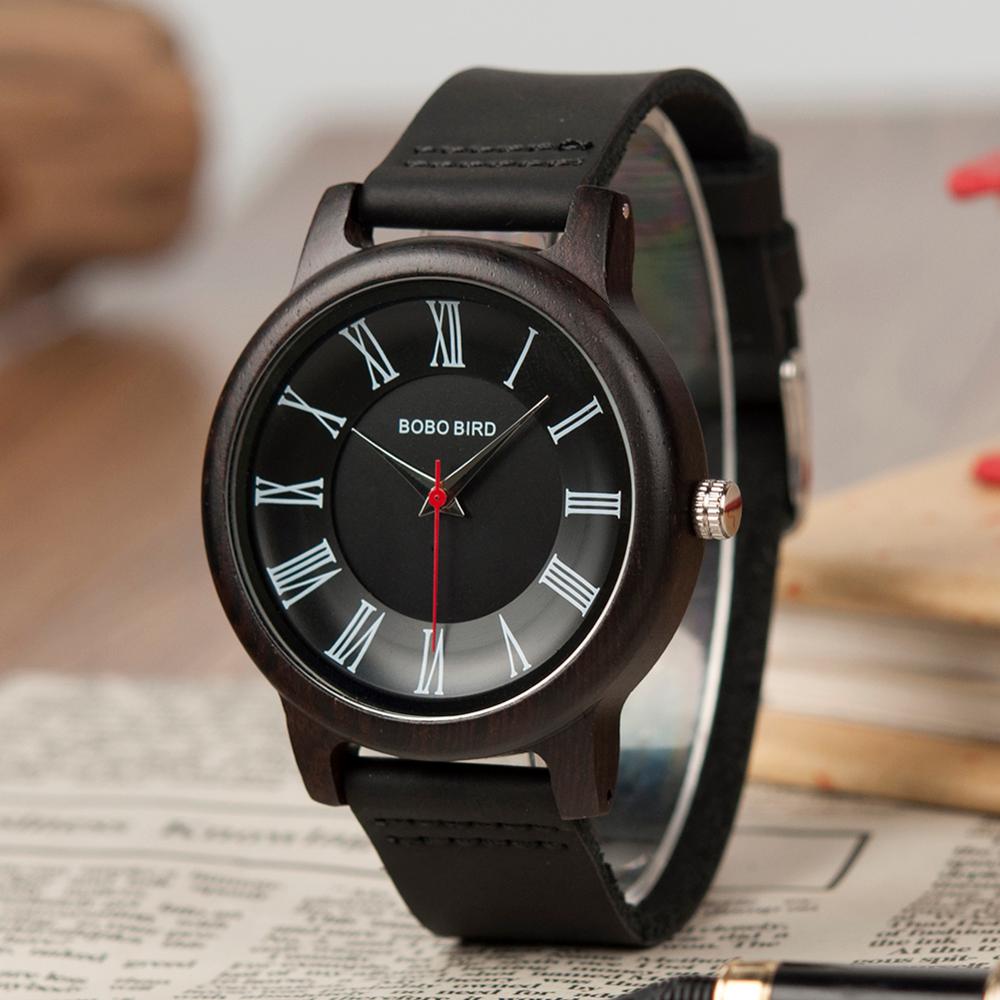 BOBO BIRD-reloj de madera para hombre, cronógrafo de cuarzo, con correa de cuero, caja de papel de