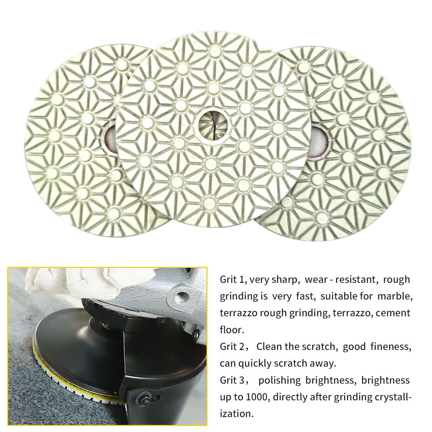 3PCS/Set 4 Inch 100mm Dry/wet Diamond 3 Step Polishing Pads Diamond Granite Polishing Tool Marble Concrete Grinding